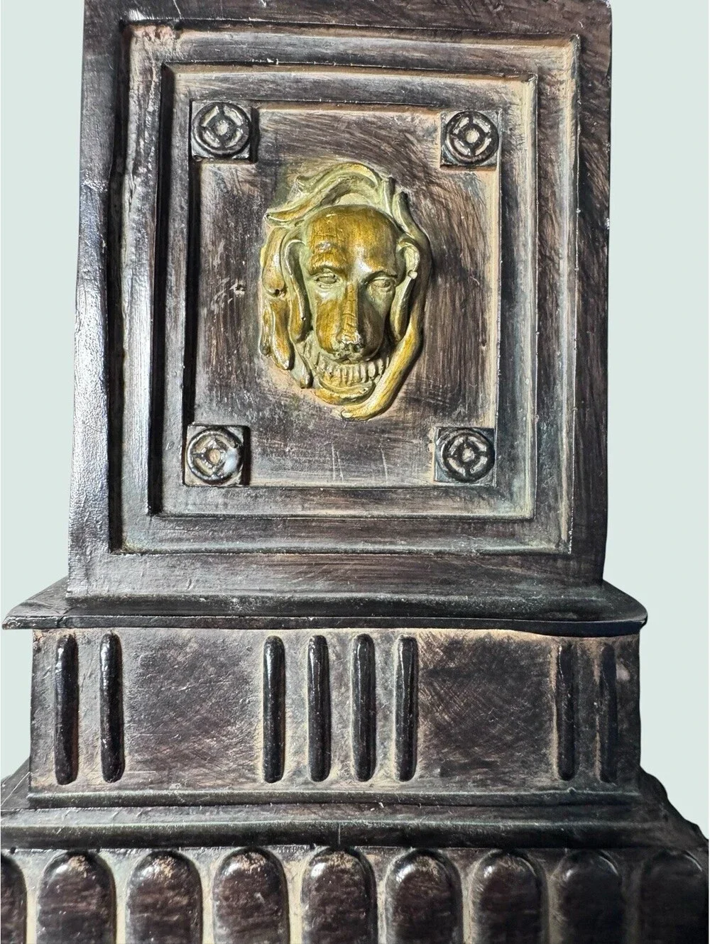 Neoclassical Lion Head Bookends Pair Faux Bronze tone Stone Composite Decor